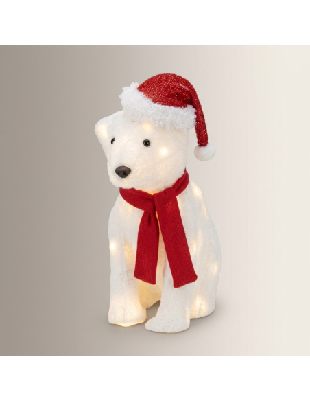 Ours Lumineux de Noël LED 43 cm Extérieur avec Bonnet et Écharpe