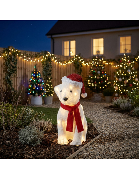Ours Lumineux de Noël LED 43 cm Extérieur avec Bonnet et Écharpe