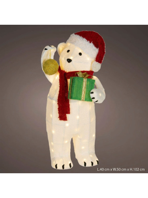 Grand Ours Lumineux de Noël 102 cm Extérieur – 80 LED Blanc Chaud avec Cadeau
