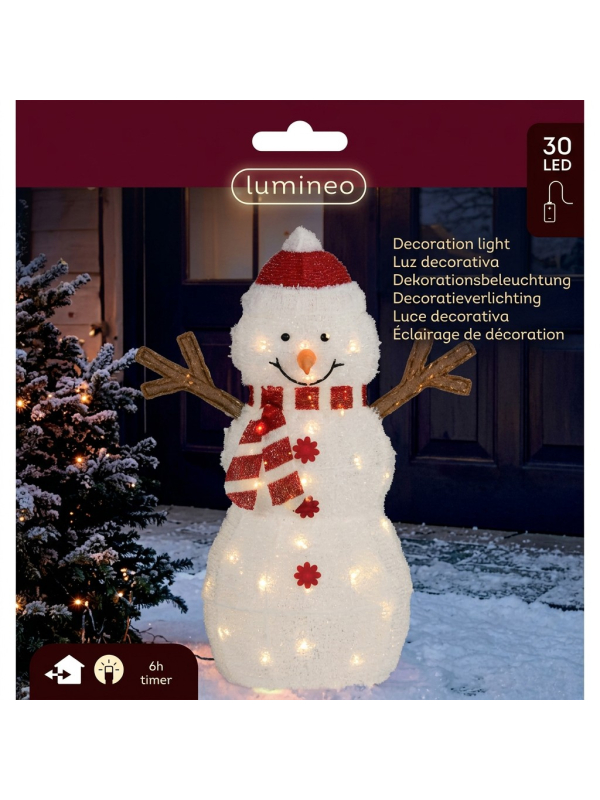 Bonhomme de Neige Lumineux LED 82 cm Extérieur à Piles avec Timer