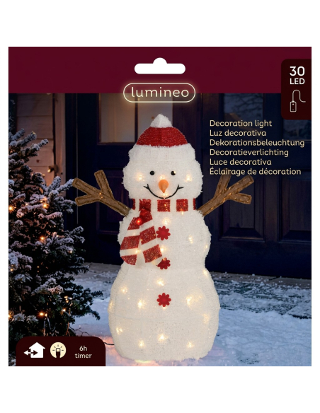 Bonhomme de Neige Lumineux LED 82 cm Extérieur à Piles avec Timer