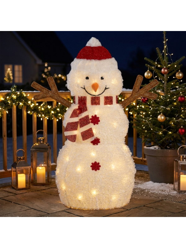 Bonhomme de Neige Lumineux LED 82 cm Extérieur à Piles avec Timer