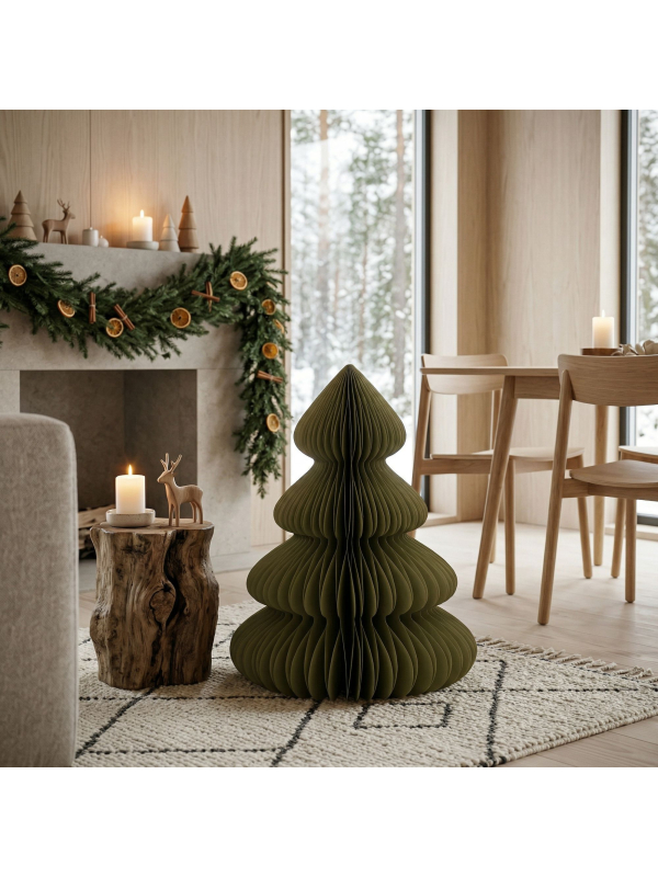 Sapin de Noël en Papier Alvéolé Vert 60 cm : une ambiance nordique apaisante