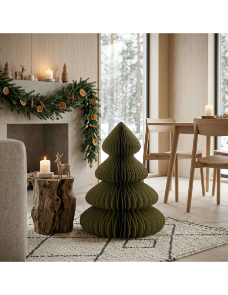 Sapin de Noël en Papier Alvéolé Vert 60 cm : une ambiance nordique apaisante