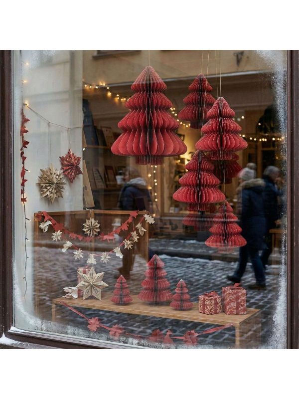 Sapin de Noël suspendu en papier alvéolé rouge 40 cm
