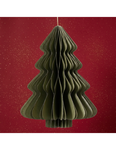 Sapin de Noël suspendu en papier alvéolé vert 40 cm