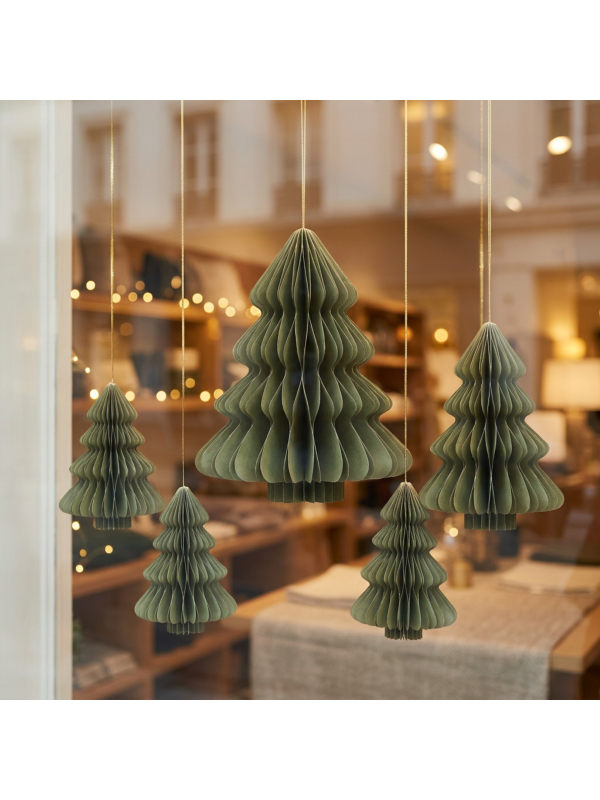 Sapin de Noël suspendu en papier alvéolé vert 40 cm