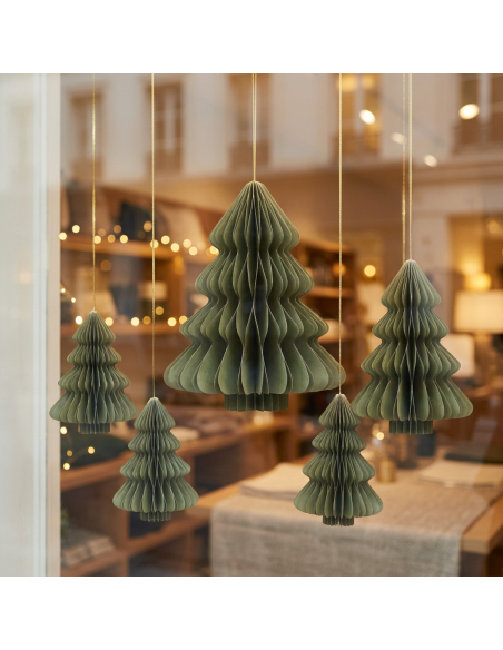Sapin de Noël suspendu en papier alvéolé vert 40 cm