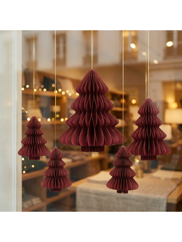 Sapin de Noël suspendu en papier alvéolé rouge 40 cm