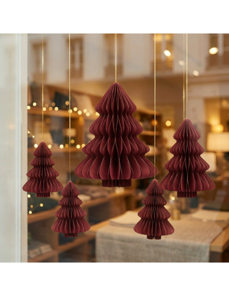 Sapin de Noël suspendu en papier alvéolé rouge 40 cm