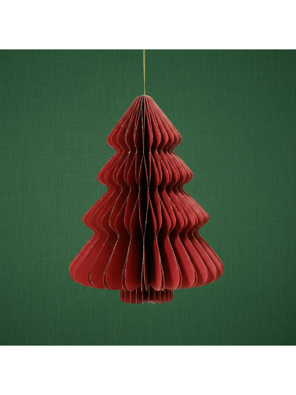 Sapin de Noël suspendu en papier alvéolé rouge 20 cm