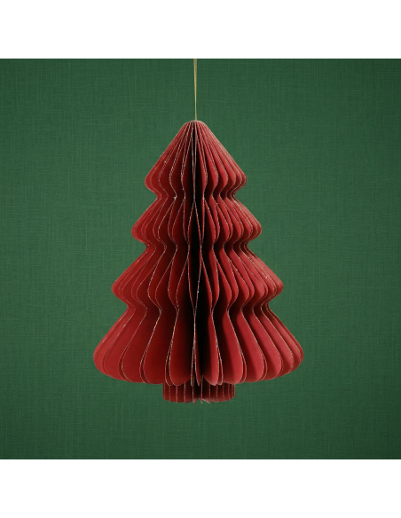 Sapin de Noël suspendu en papier alvéolé rouge 20 cm