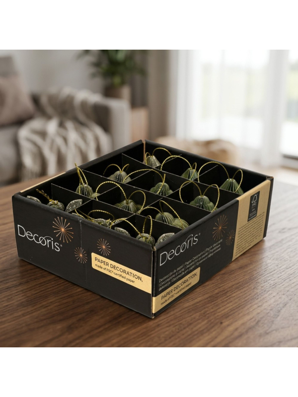 Lot de 12 décorations de Noël suspendues en papier alvéolé vert – assortiment Decoris