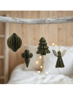Lot de 12 décorations de Noël suspendues en papier alvéolé vert – assortiment Decoris