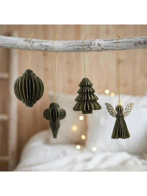 Lot de 12 décorations de Noël suspendues en papier alvéolé vert – assortiment Decoris