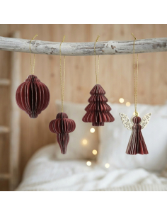 Lot de 12 décorations de Noël suspendues en papier alvéolé rouge – assortiment Decoris élégant