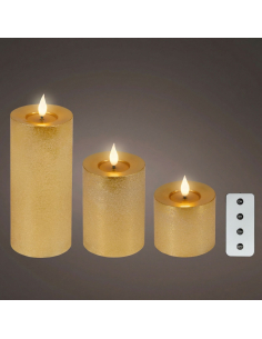 Lot de 3 bougies LED réalistes dorées avec télécommande – effet flamme naturel