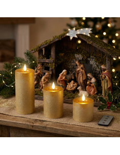 Lot de 3 bougies LED réalistes dorées avec télécommande – effet flamme naturel 2