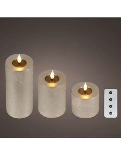 Lot de 3 bougies LED réalistes argent avec télécommande – effet flamme naturel