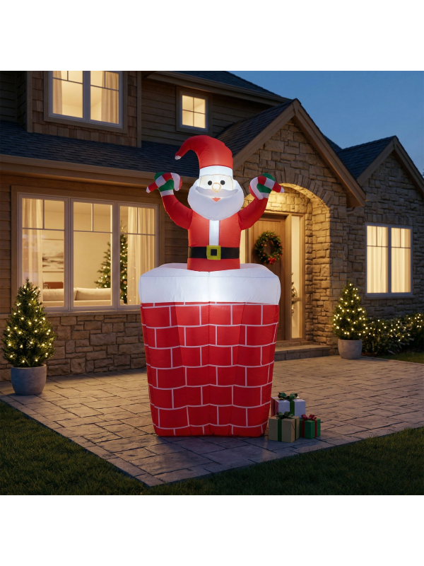 Père Noël gonflable LED animé dans cheminée – décoration extérieure magique 150 cm
