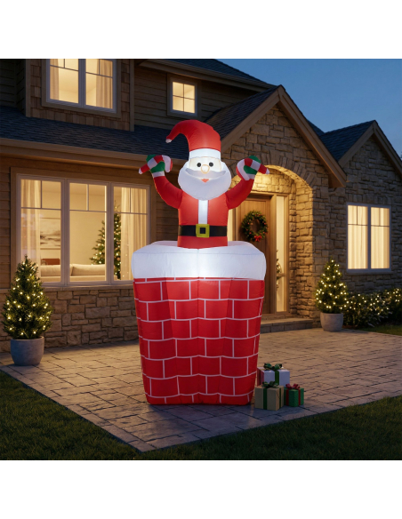 Père Noël gonflable LED animé dans cheminée – décoration extérieure magique 150 cm