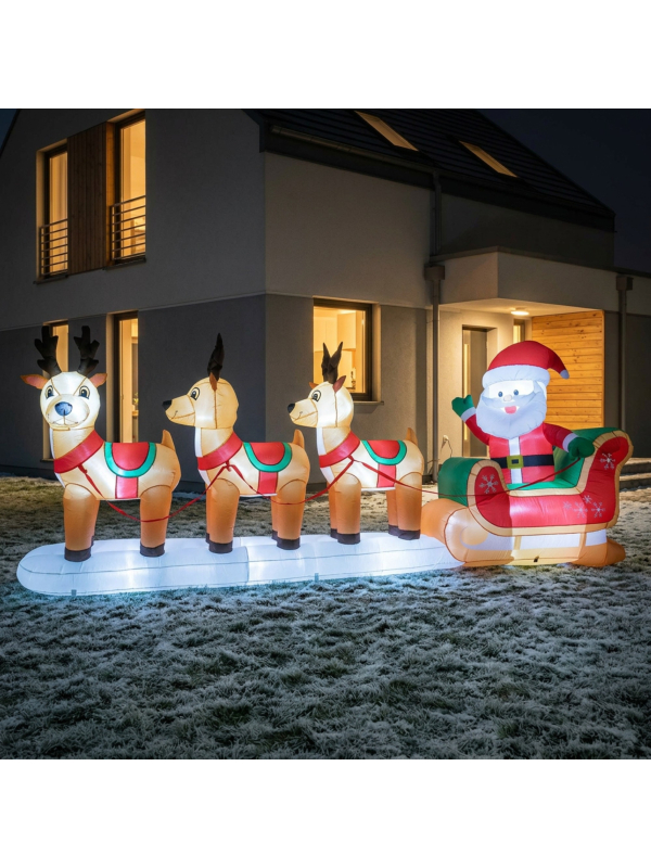 Père Noël Gonflable XXL avec Traîneau et Rennes LED – Une Décoration de Noël Géante et Spectaculaire