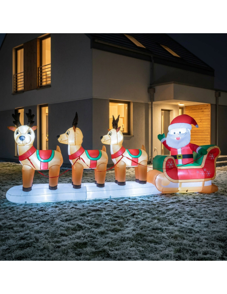 Père Noël Gonflable XXL avec Traîneau et Rennes LED – Une Décoration de Noël Géante et Spectaculaire