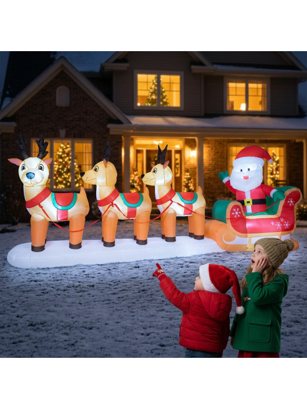 Père Noël Gonflable XXL avec Traîneau et Rennes LED – Une Décoration de Noël Géante et Spectaculaire