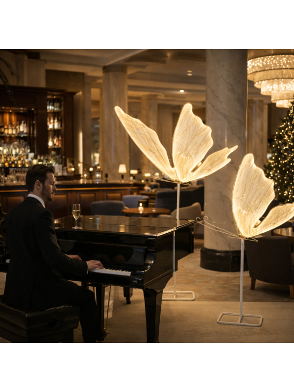 Papillon Lumineux sur Pied Blanc Chaud : une décoration féerique grand format