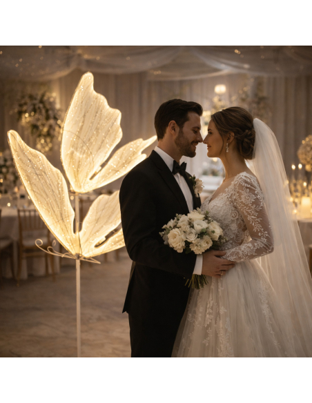 Papillon Lumineux sur Pied Blanc Chaud : une décoration féerique grand format