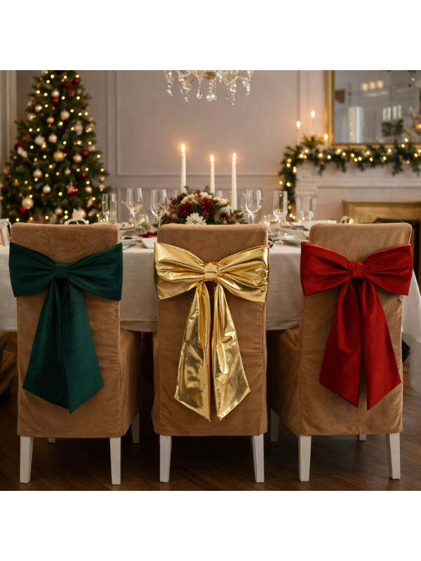 Nœuds Décoratifs pour Chaise Noël Ajustables – Or, Rouge et Vert Élégants