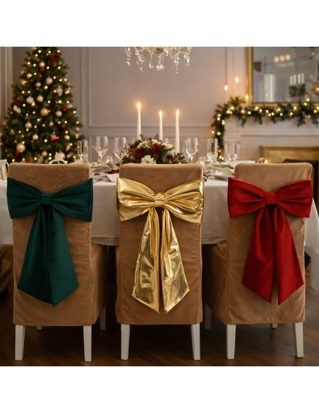 Nœuds Décoratifs pour Chaise Noël Ajustables – Or, Rouge et Vert Élégants