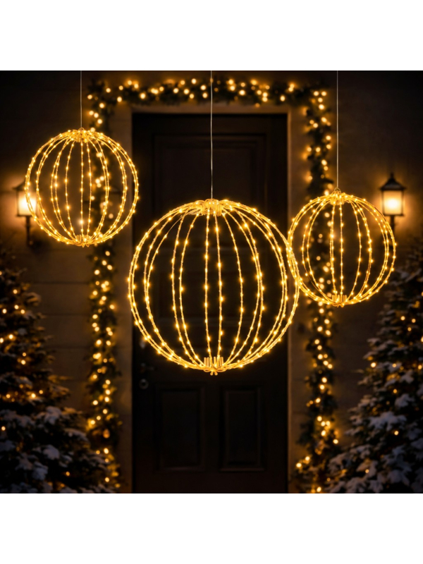 Boule Lumineuse LED Métal Ø38 cm – Effet Flash Extérieur Blanc Chaud