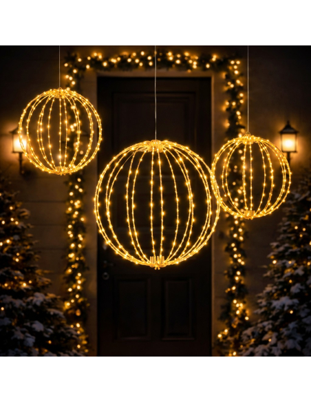 Boule Lumineuse LED Métal Ø38 cm – Effet Flash Extérieur Blanc Chaud