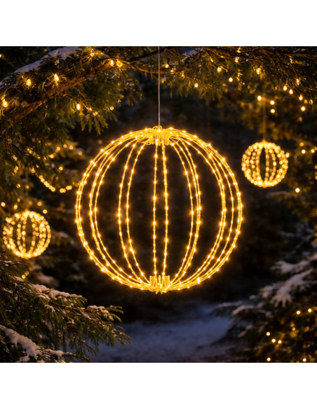 Boule Lumineuse LED Métal Ø38 cm – Effet Flash Extérieur Blanc Chaud