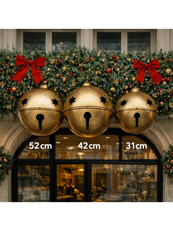 Grelots de Noël Géants Ø 52, 42 et 31 cm – Lot de 3 en Métal Doré
