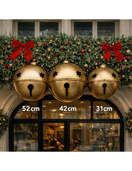 Grelots de Noël Géants Ø 52, 42 et 31 cm – Lot de 3 en Métal Doré