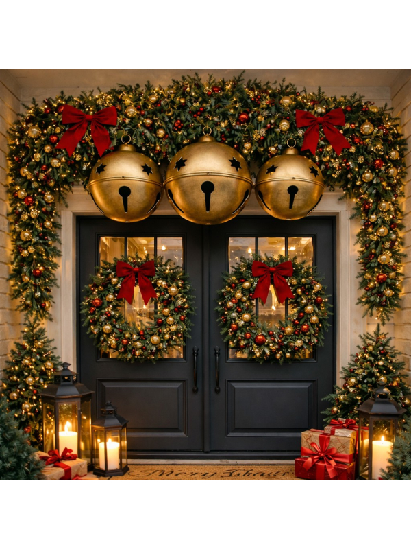 Grelots de Noël Géants Ø 52, 42 et 31 cm – Lot de 3 en Métal Doré