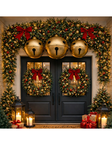 Grelots de Noël Géants Ø 52, 42 et 31 cm – Lot de 3 en Métal Doré
