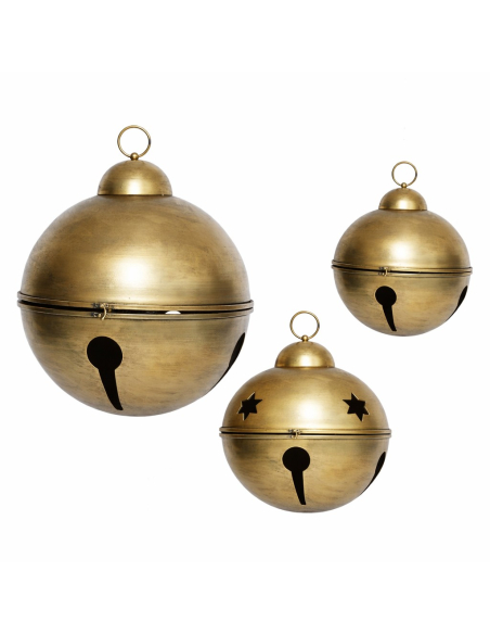 Grelots de Noël Géants Ø 52, 42 et 31 cm – Lot de 3 en Métal Doré