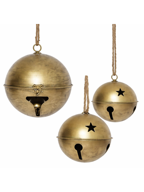 Cloche de Noël en métal doré – Set de 3 tailles décoratives à suspendre ou poser