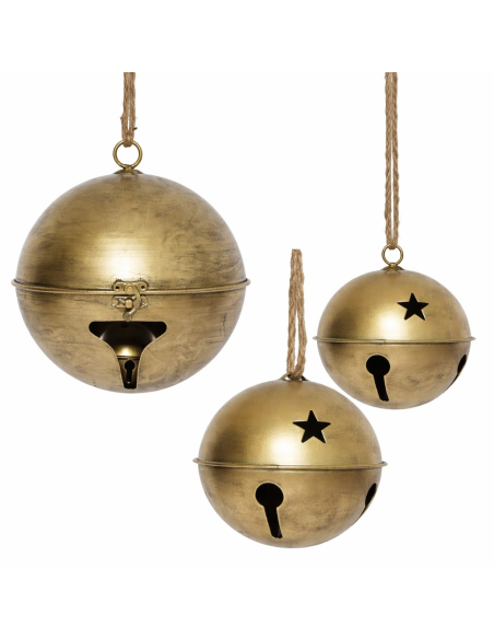 Cloche de Noël en métal doré – Set de 3 tailles décoratives à suspendre ou poser