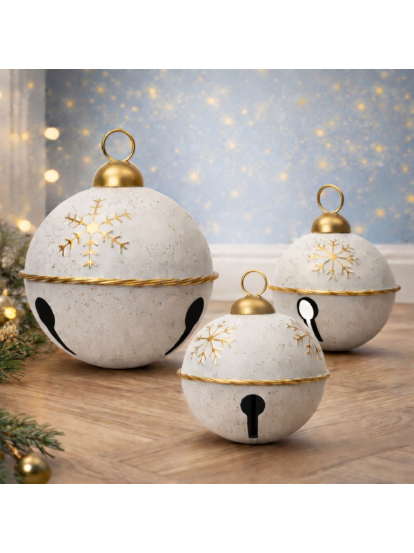 Cloche de Noël blanche et dorée Ø 30, 25 et 20 cm – Lot de 3 cloches décoratives chic