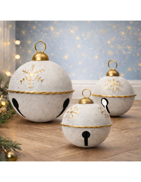Cloche de Noël blanche et dorée Ø 30, 25 et 20 cm – Lot de 3 cloches décoratives chic