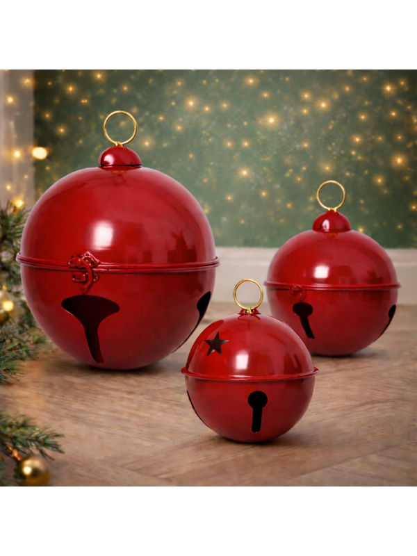 Cloche de Noël rouge Ø 24,5, 20,5 et 14 cm – Lot de 3 cloches décoratives en métal thermolaqué