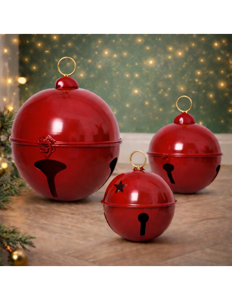 Cloche de Noël rouge Ø 24,5, 20,5 et 14 cm – Lot de 3 cloches décoratives en métal thermolaqué
