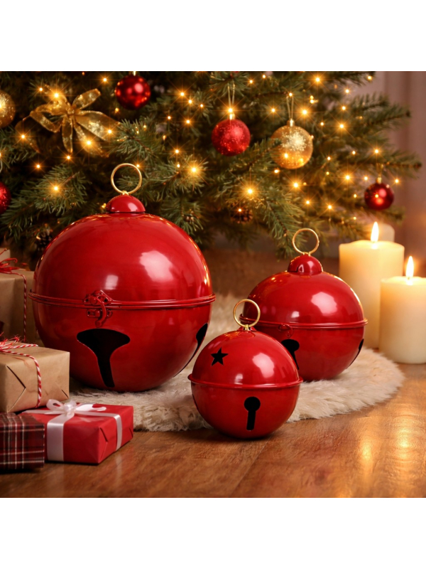Cloche de Noël rouge Ø 24,5, 20,5 et 14 cm – Lot de 3 cloches décoratives en métal thermolaqué