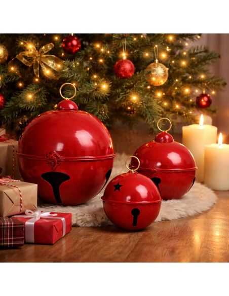 Cloche de Noël rouge Ø 24,5, 20,5 et 14 cm – Lot de 3 cloches décoratives en métal thermolaqué