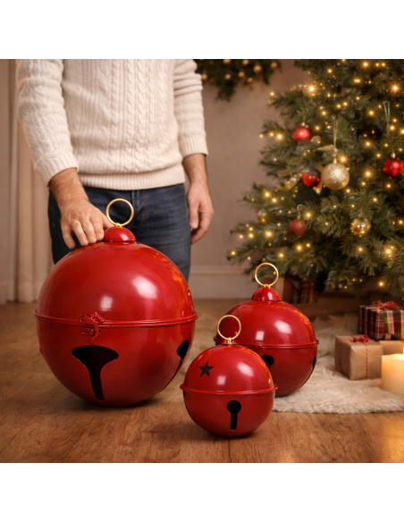 Cloche de Noël rouge Ø 24,5, 20,5 et 14 cm – Lot de 3 cloches décoratives en métal thermolaqué