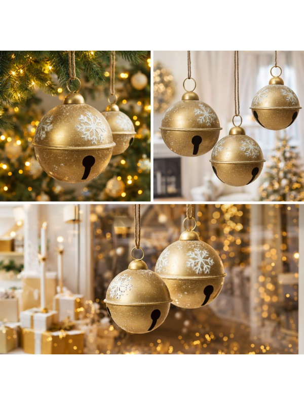 Grelots de Noël Dorés Flocon Ø 30, 25 et 20 cm – Une Décoration Chic et Lumineuse